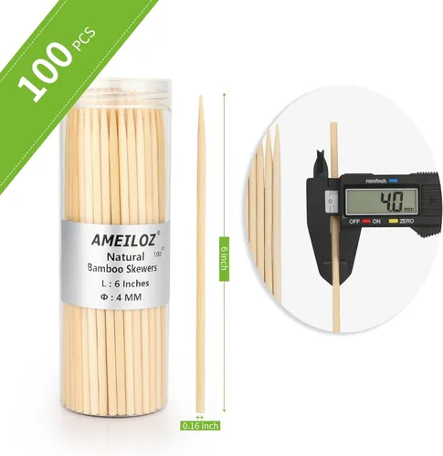 Miniatura 5 de Brochetas de madera de bambú de 6 pulgadas para barbacoa, kabob, aperitivo, fruta, salchicha, fuente de chocolate, palitos de brocheta de barbacoa