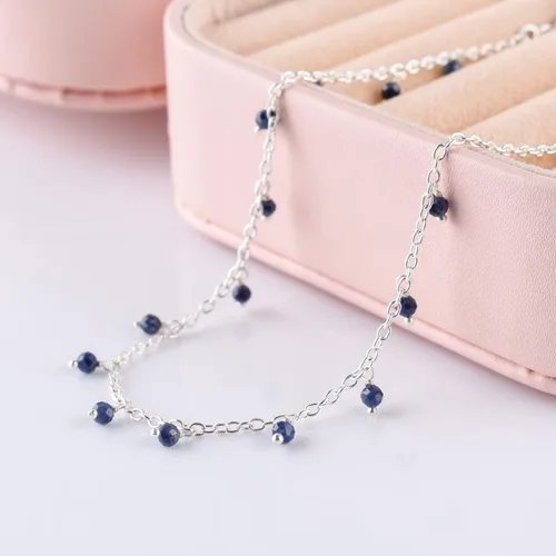 Miniatura 55 de Yanara Tobilleras de piedras preciosas para mujer, piedra natal natural, chapada en plata, joyería hecha a mano en 8.5 + 1.5 pulgadas, cristales