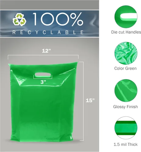 Miniatura 2 de PPB - Bolsas de plástico verde para mercancía de 12 x 15 pulgadas, acabado brillante, tamaño mediano al por menor, paquete de 100 unidades, 1.5 mil