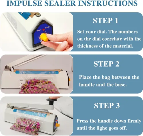 Miniatura 6 de Sellador térmico por impulso, sellador de bolsas Mylar de 8 pulgadas, sellador térmico para bolsas de plástico, carcasa de hierro de metal, sellador