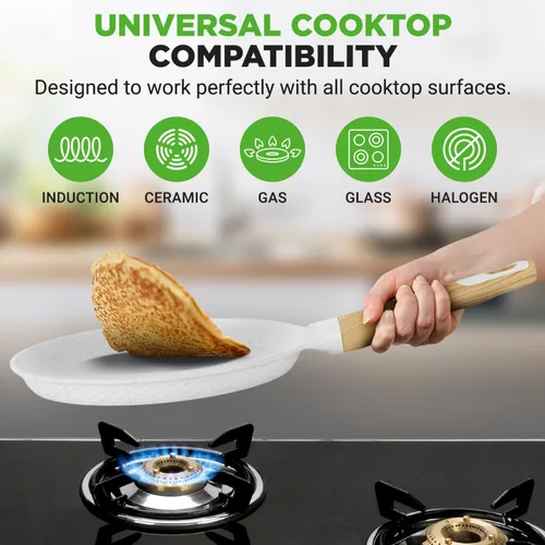 Miniatura 5 de NutriChef Juego de 2 sartenes antiadherentes para crepé, sartenes Dosa recubiertas de mármol de 11 pulgadas con esparcidores de madera, baquelita