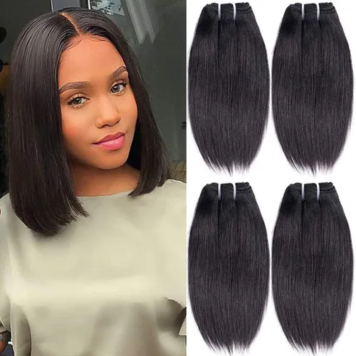 Miniatura 20 de Liang Dian Paquetes de cabello humano corto de 8 pulgadas color natural 4 paquetes 12A cabello virgen brasileño 100% cabello humano liso sin