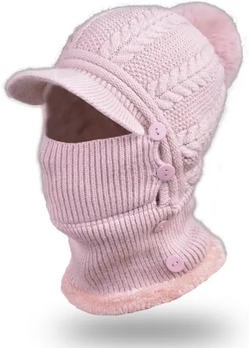 Miniatura 56 de HUAMULAN Gorro de invierno de una pieza para mujer, pasamontañas de forro polar, pasamontañas, máscara facial, bufanda, orejeras, esquí, nieve