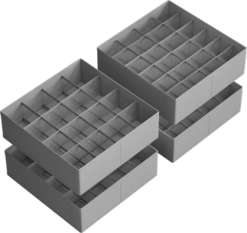 Miniatura 7 de SONGMICS Paquete de 4 organizadores de cajones, 80 celdas (2 x 16 + 2 x 24), separadores plegables, 11.8 x 11.8 x 3.9 pulgadas, para calcetines