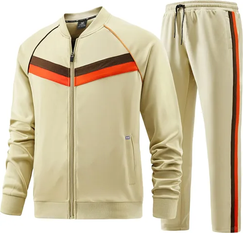 W JIANWANG Conjunto deportivo de manga larga con cremallera completa para hombre, conjuntos de pantalones y chaquetas activas de 2 piezas