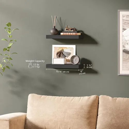 Miniatura 3 de Ballucci Estantes flotantes, juego de 2 estantes de pared de madera de 16 pulgadas con soportes invisibles para baño, sala de estar, dormitorio