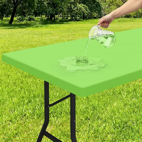 Miniatura 32 de Smiry - Mantel rectangular de vinilo con respaldo de franela elástica ajustada para mesas plegables de 2 pies, manteles impermeables y lavables