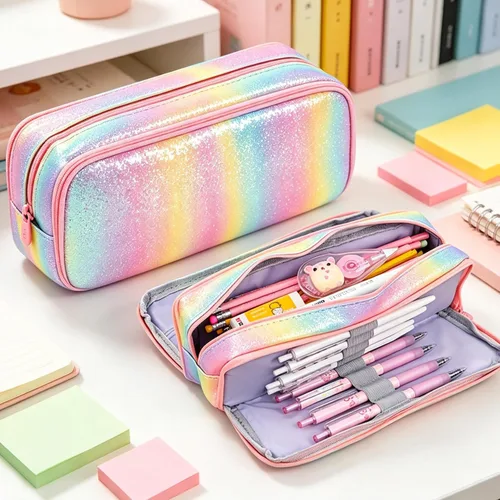 Miniatura 2 de Estuche grande para lápices, gran capacidad, estuche organizador de lápices de arco iris, bonita caja de lápices, bolsa para bolígrafos