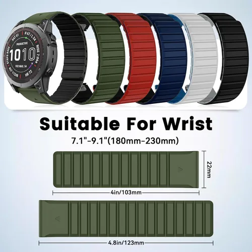 Miniatura 4 de ISABAKE Correa de reloj de silicona QuickFit de 0.866 in para Garmin Fenix 7/6 Pro/5 Plus Correa de repuesto magnética compatible con Forerunner
