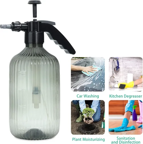 Miniatura 7 de T4U Botella pulverizadora de niebla fina de plástico, color gris, 2 L, pulverizador de planta a presión de mano con bomba superior, regadera