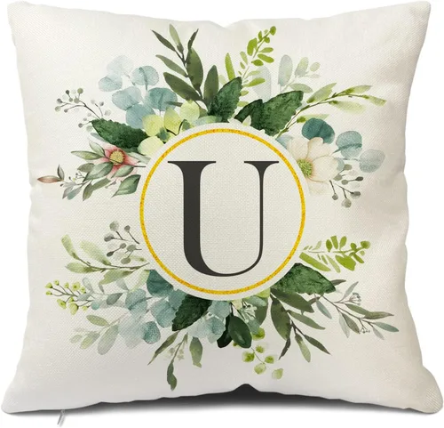Miniatura 43 de Snycler Fundas de almohada con monograma de letra L, floral, 18 x 18 pulgadas, almohadas de primavera verdes, fundas decorativas de verano, Estilo L