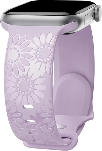 Miniatura 24 de Correa de silicona grabada de girasol compatible con correas de Apple Watch de 1.496, 1.575, 1.614, 1.654, 1.732, 1.772 y 1.772 pulgadas para mujer
