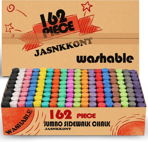 Juego de 162 tizas lavables de 18 colores, no tóxicas gigantes para juegos de arte al aire libre, pintura en el patio de juegos, pizarra de aula