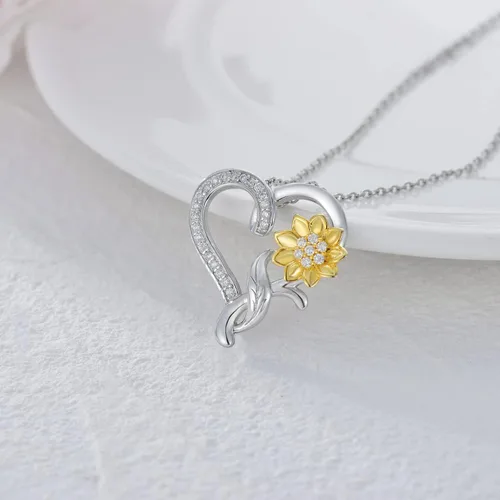 Miniatura 3 de Moissanite Sunflower Heart Necklace for Women, You Are My Sunshine Pendant 925 Sterling Silver 18k Gold Plated Love Heart Jewelry Gift for Her,Wife