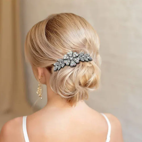 Miniatura 2 de Lawie Paquete de 6 peines de pelo de lujo con purpurina brillante y diseño de hojas de flores y diamantes de imitación negros laterales franceses