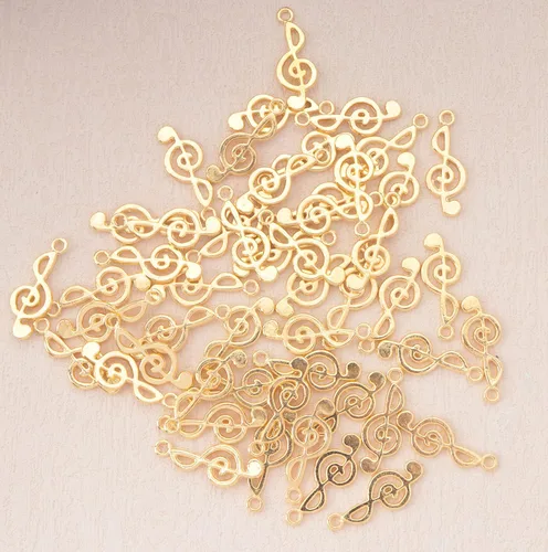 Miniatura 2 de 50 piezas de dijes de notas musicales de metal, símbolo de música vintage, elegante, elegante, instrumento, cuentas colgantes para manualidades, Oro
