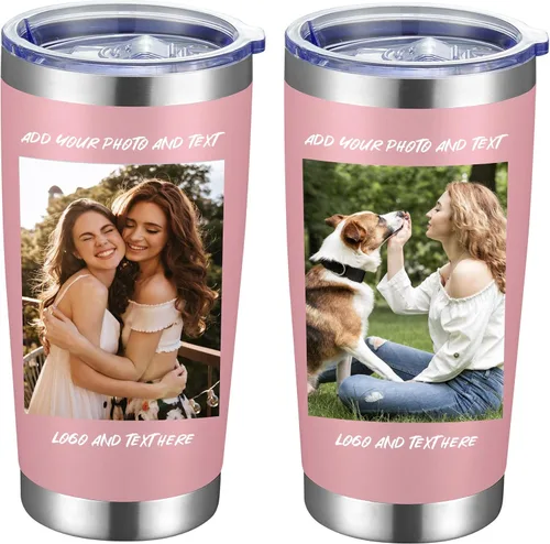 Miniatura 11 de Vaso de café personalizado de acero inoxidable, botella de agua personalizada de 20 onzas, vasos aislados con tapas y pajitas, imagen de logotipo