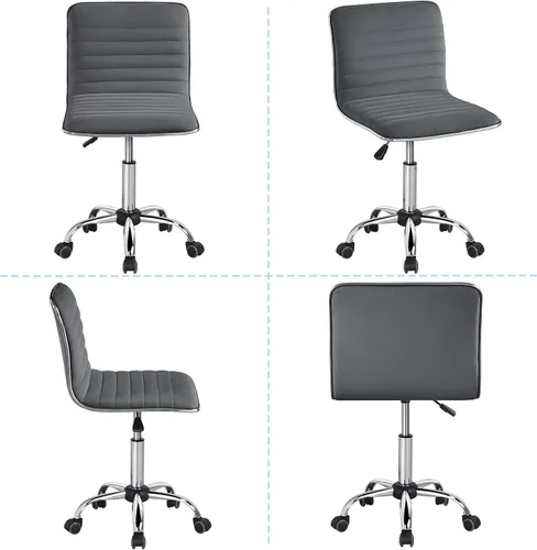 Miniatura 5 de Yaheetech Silla de oficina de terciopelo con respaldo bajo acanalada sin brazos y altura ajustable, giratoria para tareas, gris oscuro