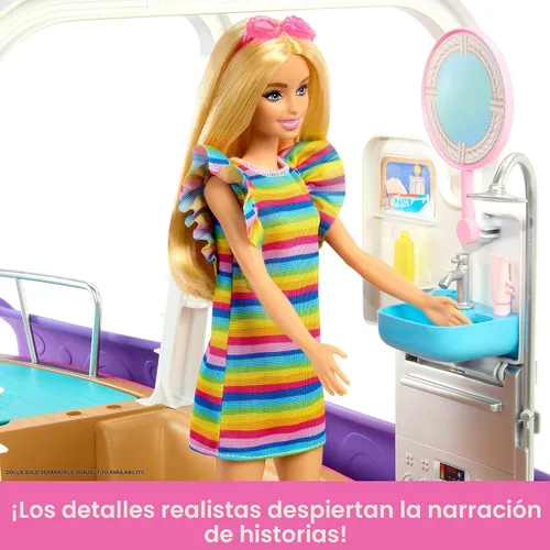 Miniatura 6 de Set de juego de barco de ensueño de Barbie con más de 20 accesorios temáticos marinos de tamaño para muñecas de moda, incluyendo piscina, tobogán