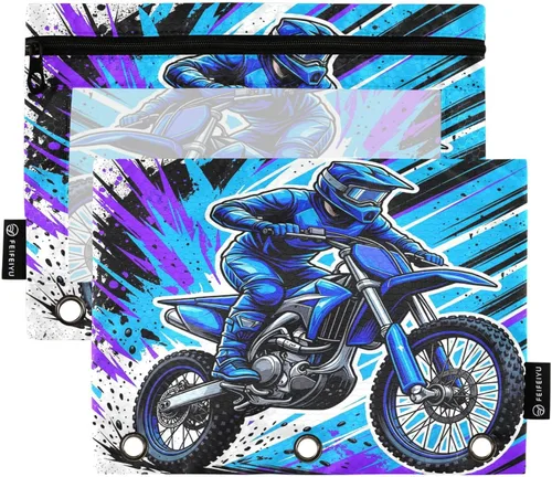 Miniatura 16 de Gredecor Estuche para lápices con 3 anillos con purpurina azul y rosa con cremallera, 2 unidades, organizador transparente para carpeta escolar