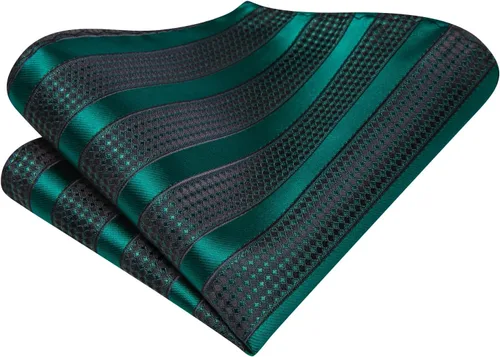 Miniatura 54 de Hi-Tie Corbatas de seda para hombre, diseño de cachemira a rayas, con bolsillo, gemelos cuadrados, conjunto formal de negocios