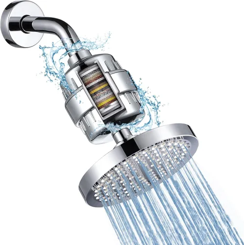 Iopsk Cabezal de ducha filtrado con suavizador de agua de 23 etapas, cabezal de filtro de ducha de alta presión para agua dura, potente cabezal de