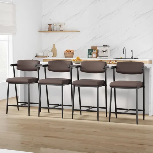 Miniatura 9 de IDEALHOUSE Juego de 2 taburetes de bar de altura de mostrador con brazos, taburetes de bar tapizados de 26 pulgadas con respaldo, asiento más ancho