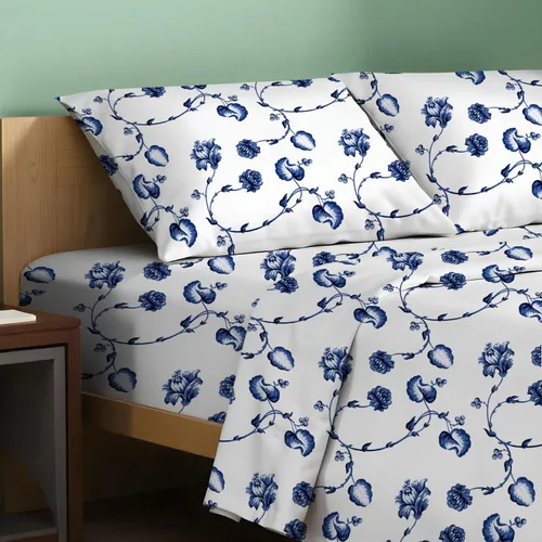 Miniatura 15 de TEXAS LINEN CO. Juego de sábanas 100% algodón orgánico tamaño King - Juego de 4 sábanas de algodón orgánico tejido de percal King, suave, Azul claro