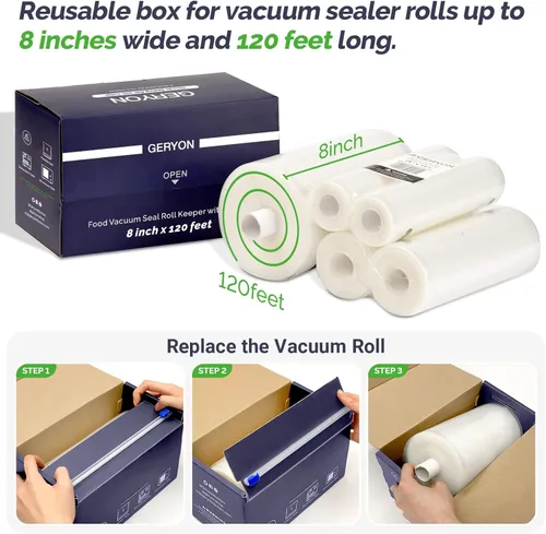 Miniatura 6 de Bolsas selladoras al vacío Geryon para alimentos, rollos de 8x36.5m con cortador deslizante para todas las máquinas selladoras al vacío, libres
