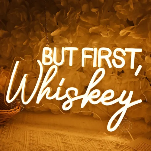 Miniatura 4 de SYLHOME Letrero de luz LED de neón "But First Whiskey", para el hogar, bar, dormitorio, pub, letrero de pared, decoración de boda, cumpleaños