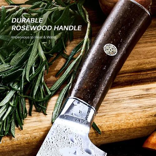 Miniatura 5 de KYOKU Cuchillo Nakiri de 7 Pulgadas - Serie Daimyo - Cuchillo de Verduras con Mango Ergonómico de Palisandro, y Pin de Mosaico - Cuchillo de Cocina