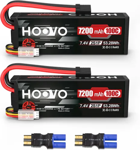 HOOVO 2S Lipo Battery 7.4V 7200mAh 100C RC Lipo Battery Pack Estuche rígido con enchufe TR compatible con camiones RC 1/8 y 1/10 vehículos RC Car