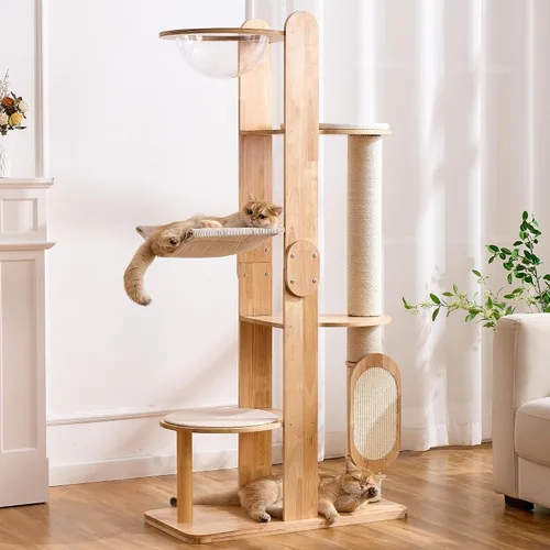 Miniatura 17 de HITTITE Moderna torre de árbol para gatos con poste rascador, torres para gatos de 47 pulgadas de alto con bola rascadora y almohadilla, árbol