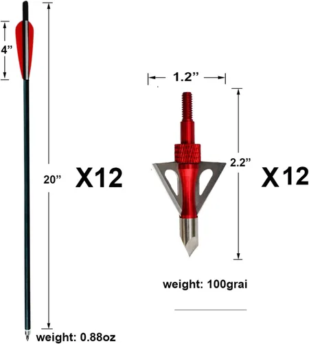Miniatura 2 de 20 Inch Carbon Crossbow Bolts 12 Pack and 12 Pack Hunting Broadheads kit, Carbon Crossbow Arrows for Hunting and Outdoor Practice (Red)