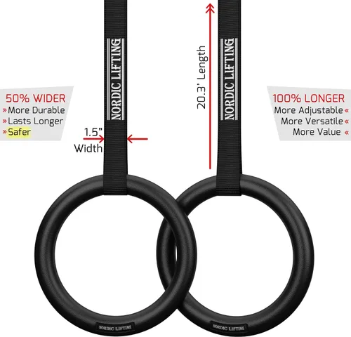Miniatura 4 de Nordic Lifting Anillos y correas de gimnasia, resistentes para gimnasia, crossfit y entrenamiento de fitness, el mejor juego olímpico de gimnasio
