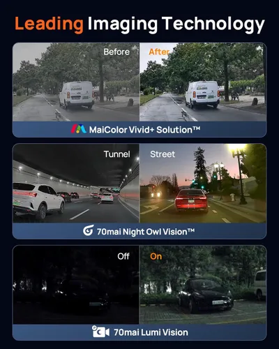Miniatura 4 de 70mai Cámara de tablero 4K delantera y trasera para coches, visión nocturna súper STARVIS 2 IMX678 y apertura F1.7, HDR dual, compatible con 4G LTE