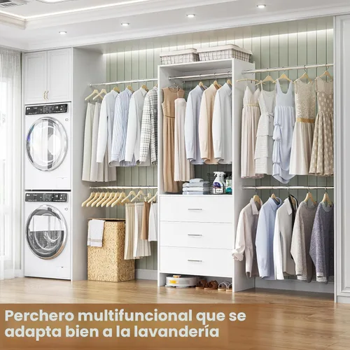 Miniatura 6 de Aheaplus Sistema de Armario, Organizador de Armario con 3 Cajones de Madera, Sistema Organizador de Armario, Armario Walk-in con Perchero para Ropa