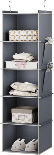 Miniatura 14 de YOUDENOVA Organizador colgante de armario, estantes de almacenamiento colgantes de 3 repisas, beige