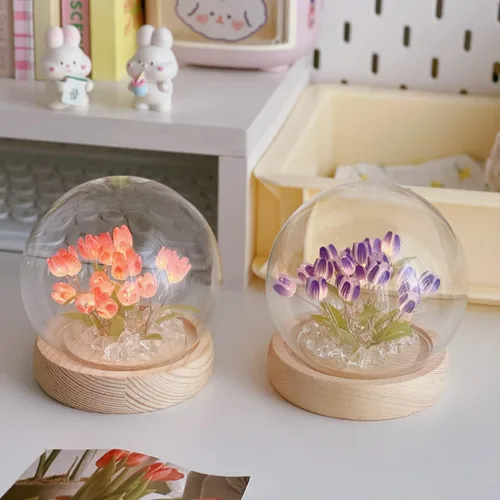 Luz nocturna de tulipán hecha a mano, decoración de tulipanes para dormitorio, luz de sueño, atmósfera, simulación, flores, regalo de cumpleaños 20