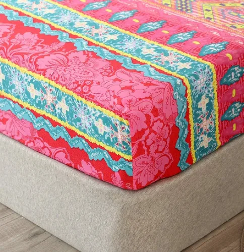 Miniatura 4 de Sábana bajera ajustable con bolsillo profundo, sábanas inferiores de tela suave con estampado bohemio (rojo (boho), individual)