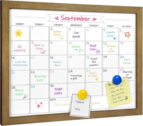 Miniatura 12 de Pizarra blanca de calendario mensual de borrado en seco, pizarra blanca magnética para pared, tablero colgante para oficina, escuela en casa, Negro