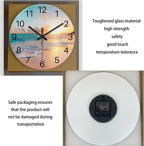 Miniatura 8 de Reloj de pared de playa con pilas, reloj de pared de vidrio de 12 pulgadas, analógico, sin tictac, relojes de pared azules para dormitorio, sala