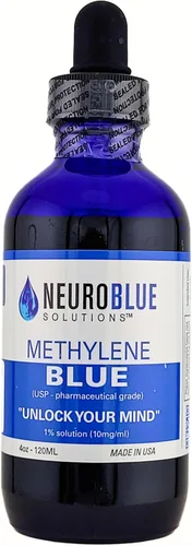 NeuroBlue - Solución de azul de metileno 120 ml 1% - Grado farmacéutico UPC | Grado farmacéutico 99.99% con gotero, sin formaldehído, libre de