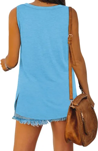 Miniatura 4 de WEESO Camisetas sin mangas de verano con cuello en V para mujer, con botones, ajuste holgado