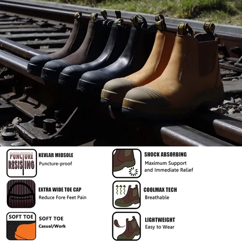 Miniatura 4 de Botas de trabajo para hombre, con puntera de acero/suave, impermeables, antideslizantes, de puesta fácil, zapatos de seguridad disipativas estáticas