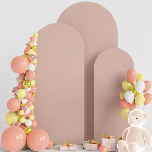 Miniatura 14 de Wokceer Juego de 3 fundas de arco de boda de elastano ajustadas para arco de boda para parte superior redonda, soporte de arco de Chiara para Beige