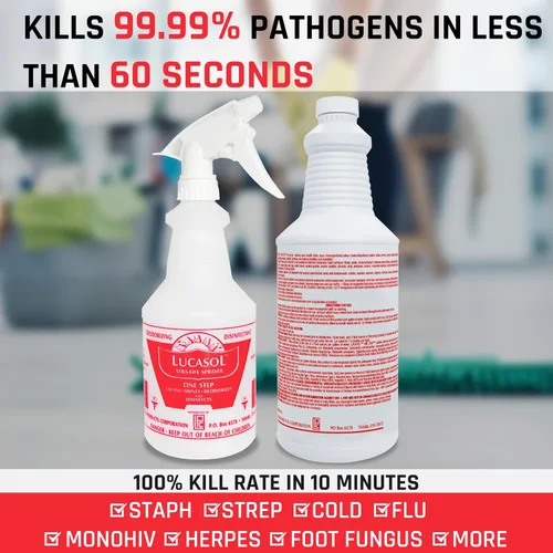 Miniatura 4 de Lucasol Desinfectante One Step, desinfectante de 32 onzas líquidas y botella de spray recargable vacía de 24 onzas. Spray desinfectante limpiador