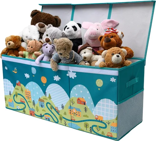 Miniatura 12 de SoftOwl Organizador de almacenamiento de juguetes extra grande con tapa, diseño de caja de almacenamiento de juguetes resistente y plegable, Negro