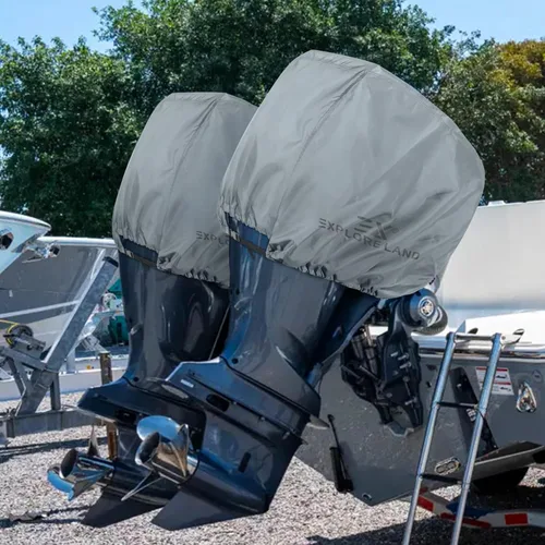 Miniatura 6 de Explore Land 600D - Cubierta impermeable para motor fueraborda (600 D), tamaño completo para motor de barco de 25 a 300 CV Gris