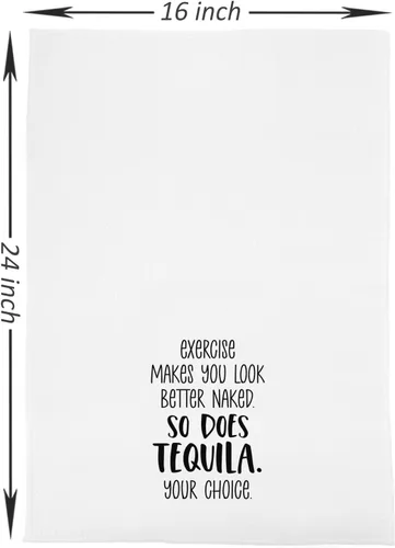 Miniatura 2 de Knibeo Divertidas toallas de cocina, "El ejercicio te hace lucir mejor desnuda, así que hace el tequila tu elección", toallas de bar, 16 x 24